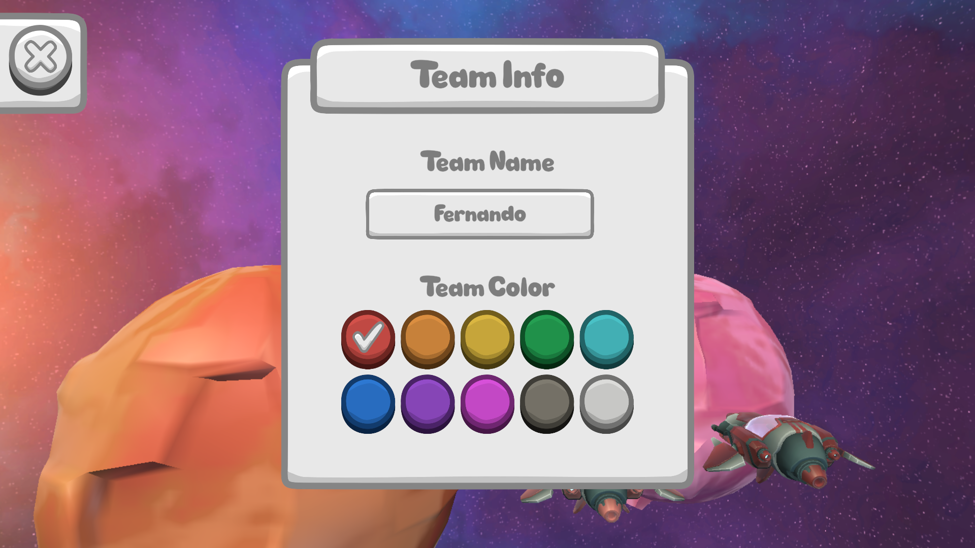 team info screen render